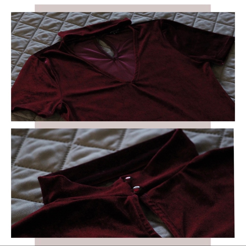 Choker V-Neck Velvet Shirt